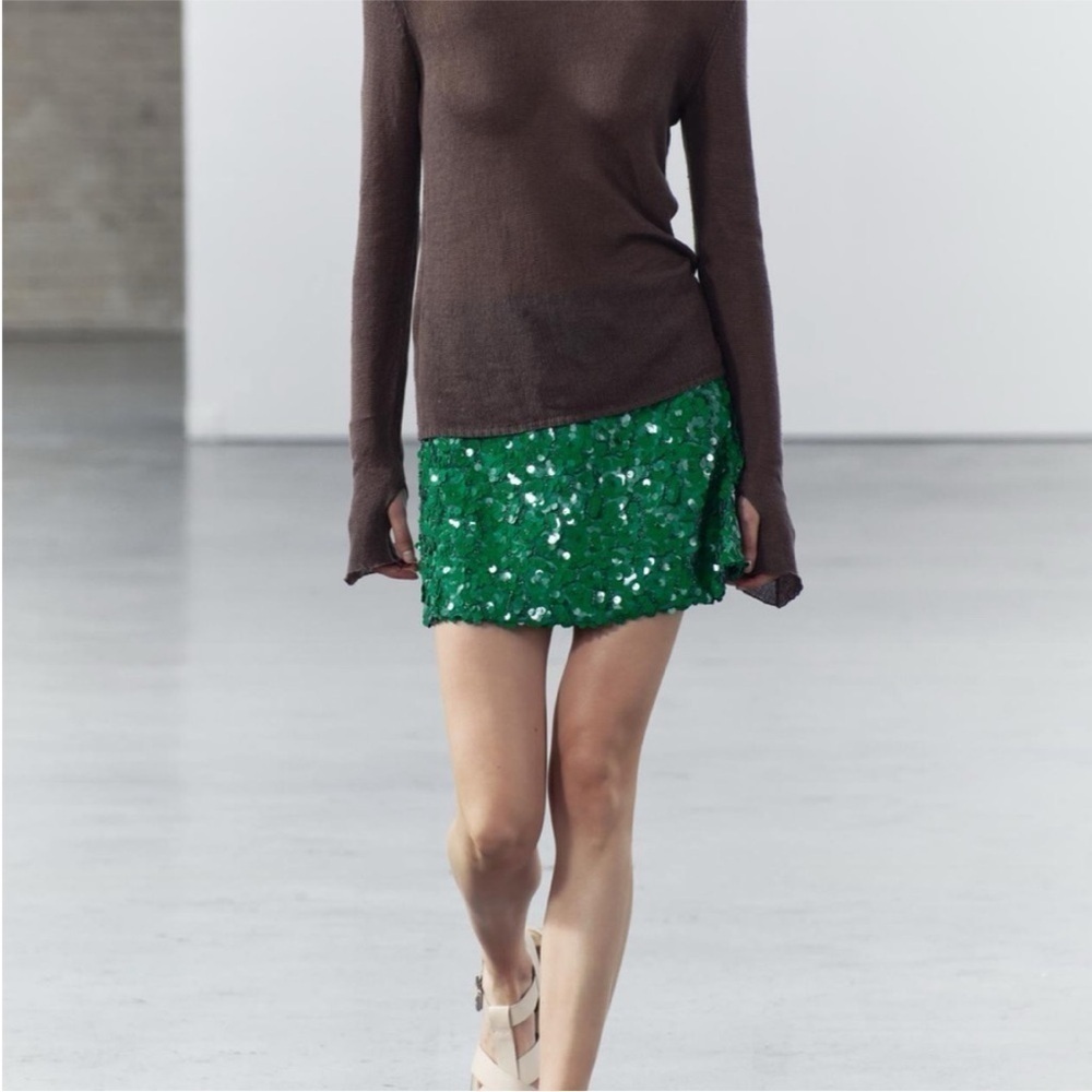 Zara Green Sequin Mini Skirt